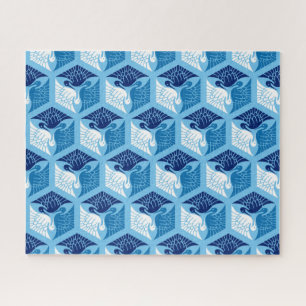 Puzzle Grullas japonesas, marina, blanco y azul claro