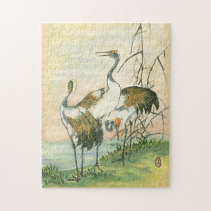 Puzzle Grullas orientales por el agua