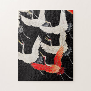 Puzzle Grullas voladoras: Arte japonés de kimono con aves