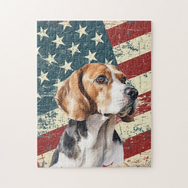 Puzzle Grunge American Flag Beagle Dog (Vertical)