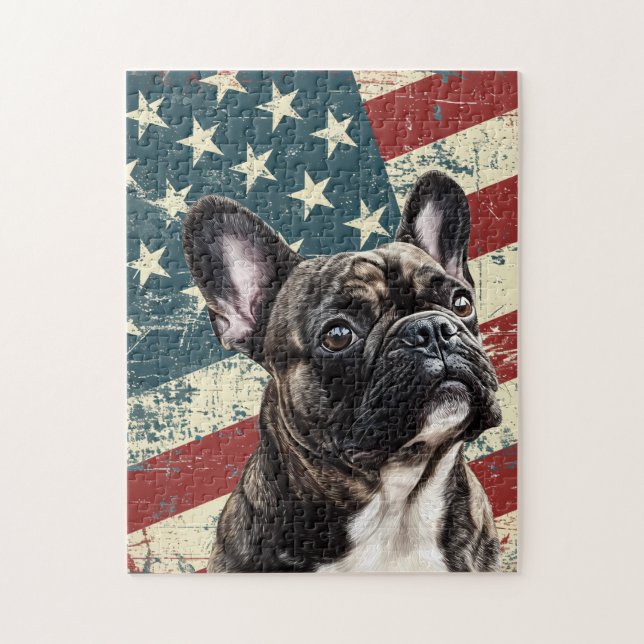 Puzzle Grunge American Flag French Bulldog (Vertical)