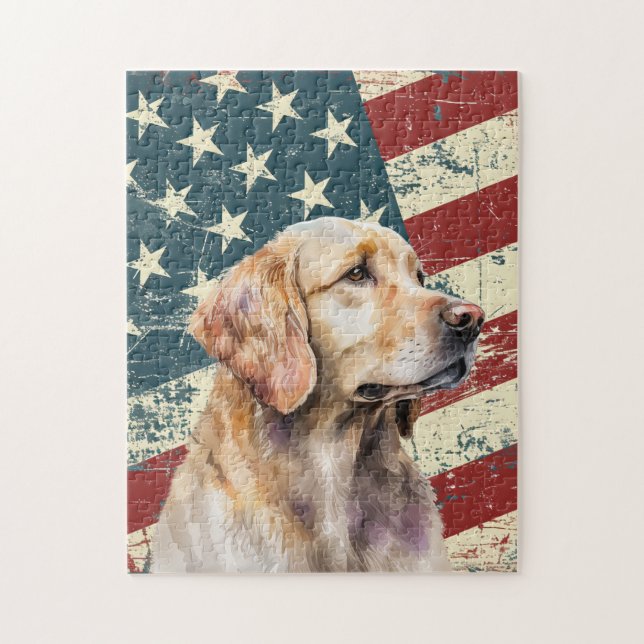 Puzzle Grunge American Flag Golden Retriever Dog (Vertical)