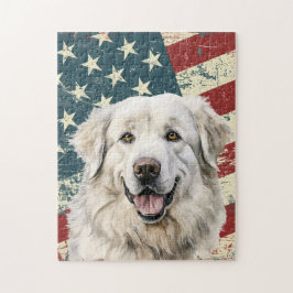 Puzzle Grunge American Flag Great Pyrenees Dog