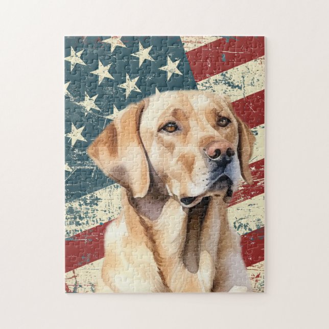 Puzzle Grunge American Flag Yellow Labrador Retriever Dog (Vertical)