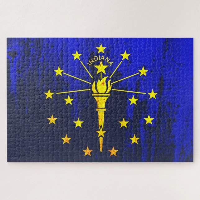 Puzzle Grunge de bandera del estado de Indiana (Horizontal)