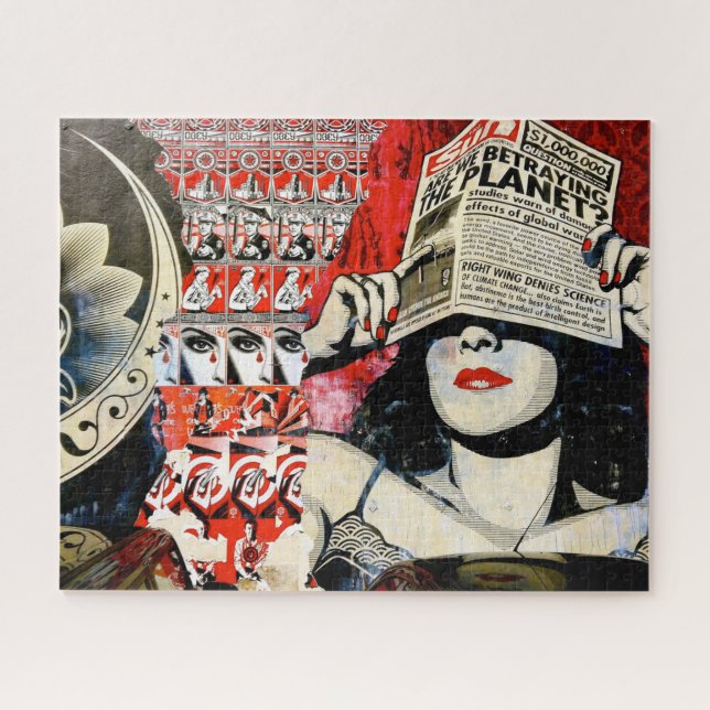 Puzzle Grunge street art de una mujer sosteniendo un peri (Horizontal)