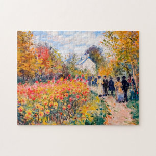 Puzzle Grupo caminando en jardín otoñal con flores