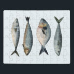 Puzzle Grupo de los Cuatro Peces<br><div class="desc">"Cuatro pescados" por Emma Scarvey. Cuenta con cuatro peces de fondo blanco.</div>
