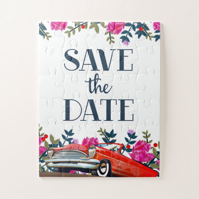 Puzzle Guardar El Coche Rojo Vintage Date (Vertical)
