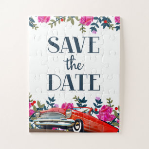 Puzzle Guardar la fecha Coche Rojo Vintage