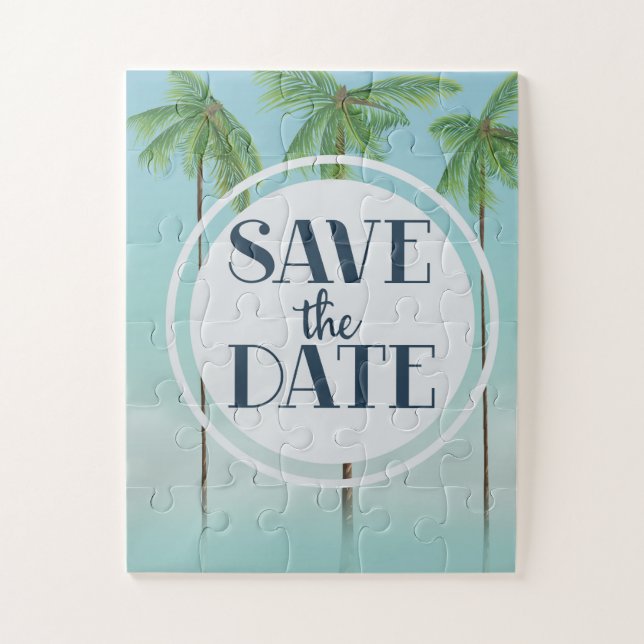 Puzzle Guardar La Fecha Vintage Palmas Tropicales (Vertical)
