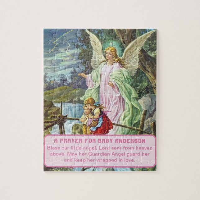 Puzzle Guardian Angel Baby Girl Keepsake (Vertical)
