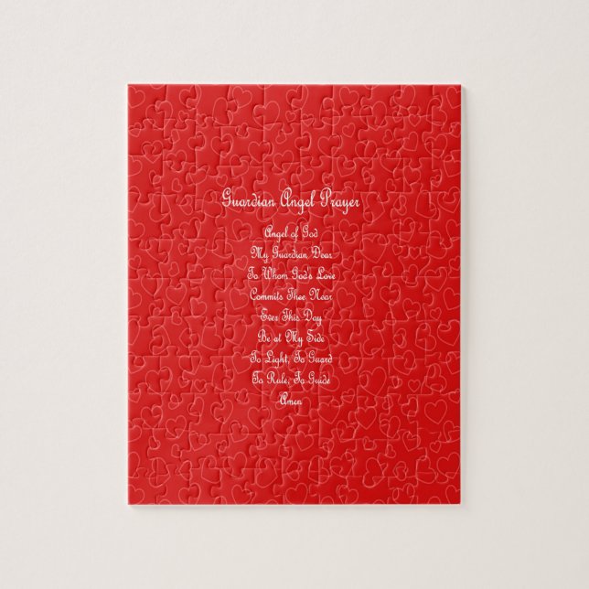 Puzzle Guardian Angel Prayer Red Hearts (Vertical)