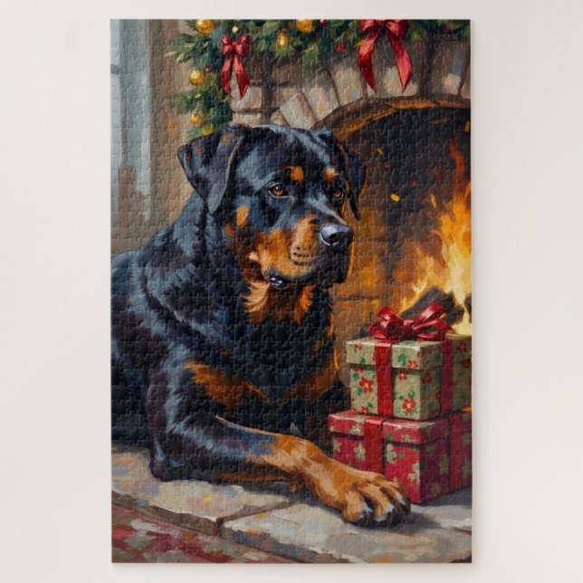 Puzzle Guardián de chimenea de Navidad Rottweiler (Vertical)
