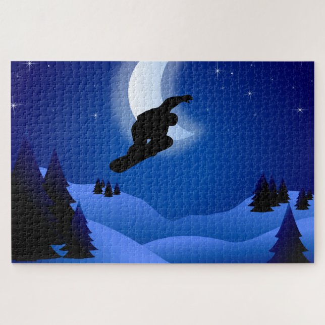 Puzzle Guay Night Silhouette Snowboarding Mountain (Horizontal)
