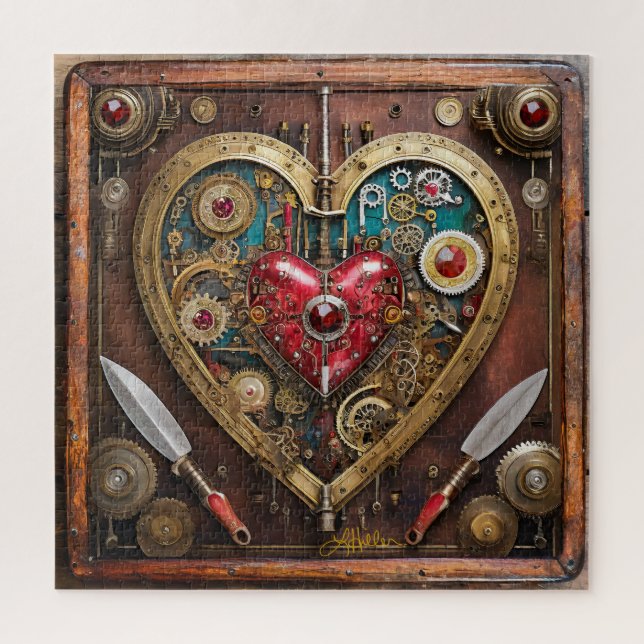 Puzzle Guerrero de San Valentín de Rubíes y Dagas Steampu (Vertical)