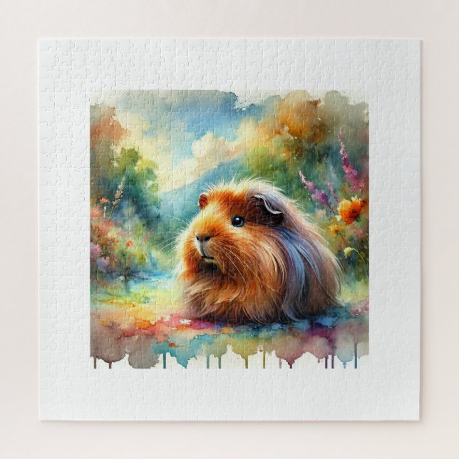 Puzzle Guinea Pig in a Serene Watercolor Garden 160724ARE (Vertical)
