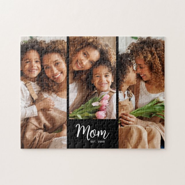 Puzzle Guión de Fecha Establecida por Mamá 3 Foto Negrita (Horizontal)