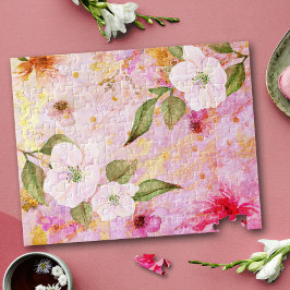 Puzzle Guión dorado rosado vintage floral acuarela elegan