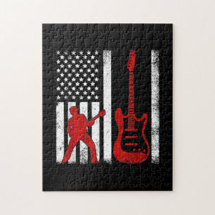 Puzzle Guitarista vintage Norteamericano Bandera Guitarra