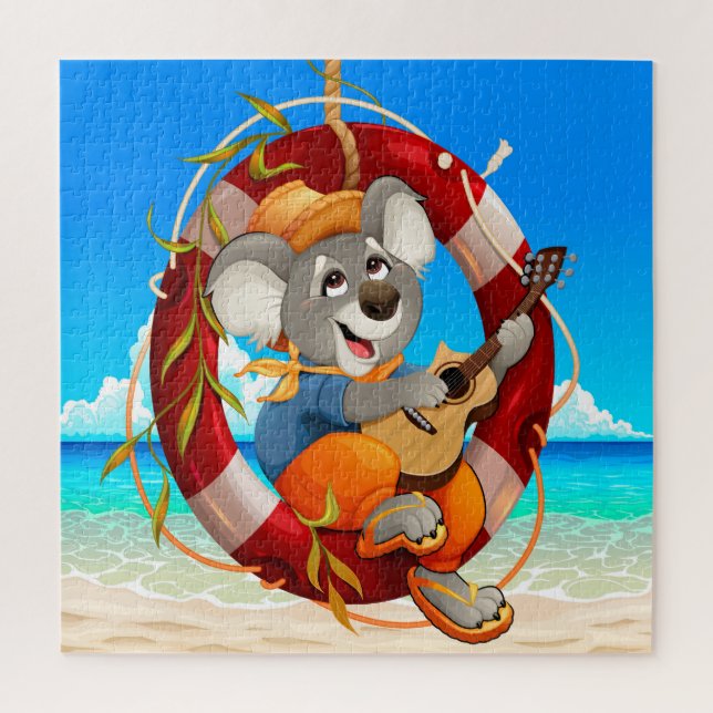 Puzzle Guitarra De Playa Tropical Jugando Koala (Vertical)