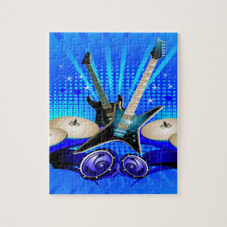 Puzzle Guitarras eléctricas, tambores y altavoces azules