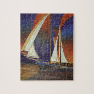 Puzzle Gulet artístico bajo vela en Naranja y morado