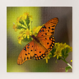 Puzzle Gulf Fritillary aka Passion Butterfly on Goldenrod