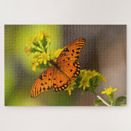 Puzzle Gulf Fritillary aka Passion Butterfly on Goldenrod
