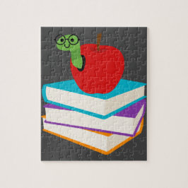 Puzzle Gusano de biblioteca con diseño de manzana para ni