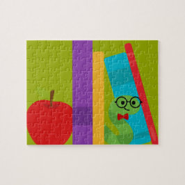 Puzzle Gusano de biblioteca con diseño de manzana para ni