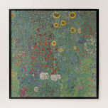 Puzzle Gustav Klimt, Jardín de Granjas con girasoles<br><div class="desc">Rompecabezas con la pintura de arte de Gustav Klimt llamada "Jardín de Granjas con girasoles" con un borde negro. "Farm Garden with Sunflowers" es una pintura con girasoles amarillos,  rosas rojas y flores blancas y azules sobre un fondo verde. ¡Personalizable.</div>