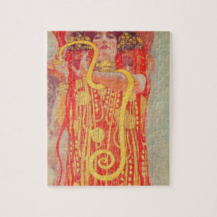 Puzzle Gustav Klimt Red Woman Gold Snake Pintura