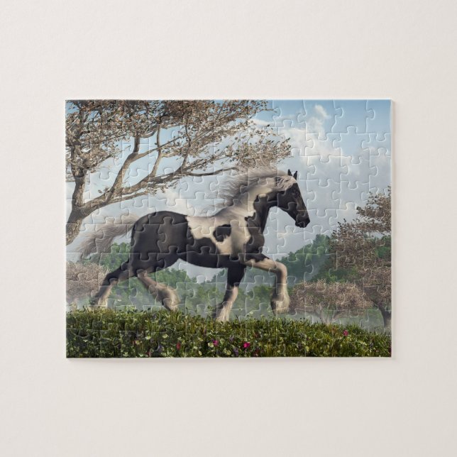 Puzzle Gypsy Vanner, trote de primavera (Horizontal)