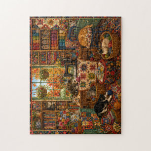 Puzzle Habitación de manualidades acogedoras Gatos Acuare