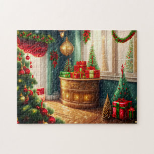 Puzzle Habitación decorada con festivales, Navidades trad