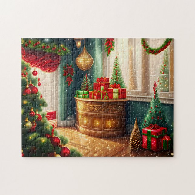 Puzzle Habitación decorada con festivales, Navidades trad (Horizontal)