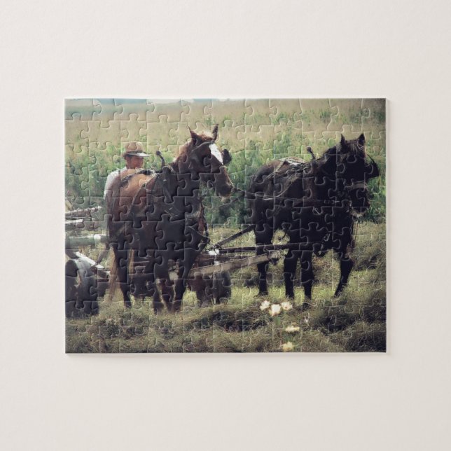 Puzzle Haciendo heno con caballos (Horizontal)