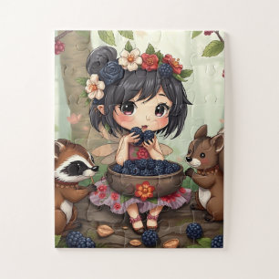Puzzle Hada Chibi Comiendo Moras con Amigos del Bosque
