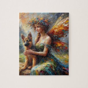 Puzzle Hada de Fantasía y Cachorro de Pastor Alemán