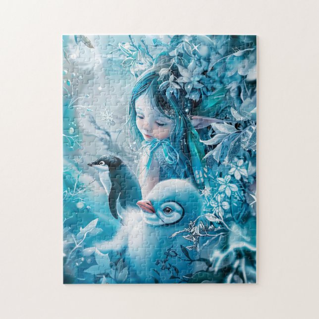 Puzzle Hada de invierno con compañero pingüino (Vertical)