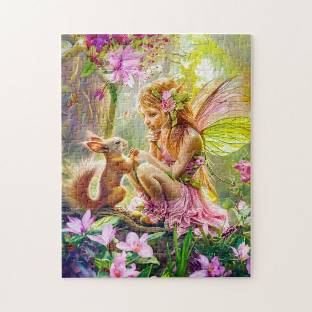 Puzzle Hada de las flores y ardilla juguetona (Vertical)