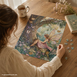 Puzzle Hada encantada de rosa rodeada de flores