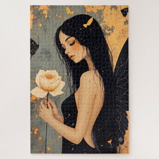 Puzzle Hada Gótica con Alas Blancas y Rosa   (Vertical)