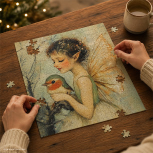 Puzzle Hada mágica de Navidad vintage con petirrojo