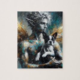 Puzzle Hada masculina con cachorro de Boston Terrier
