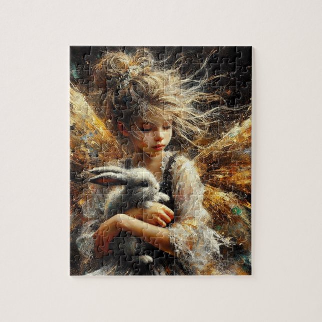 Puzzle Hada sosteniendo un conejo joven (Vertical)
