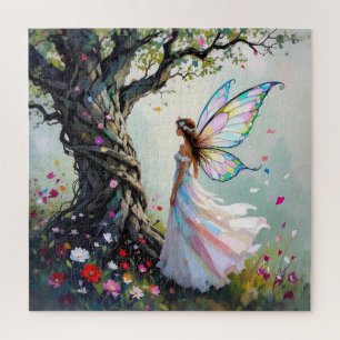 Puzzle Hada y árbol mágico envuelto en viñas