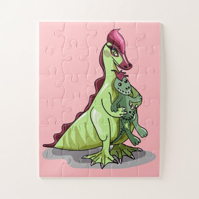 Puzzle Hadrosauro Femenino Con Una Muñeca. (Vertical)
