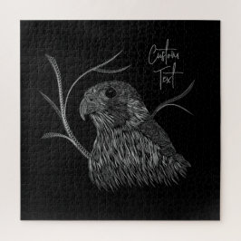 Puzzle Halcón peregrino en ramas de árbol con escritura a